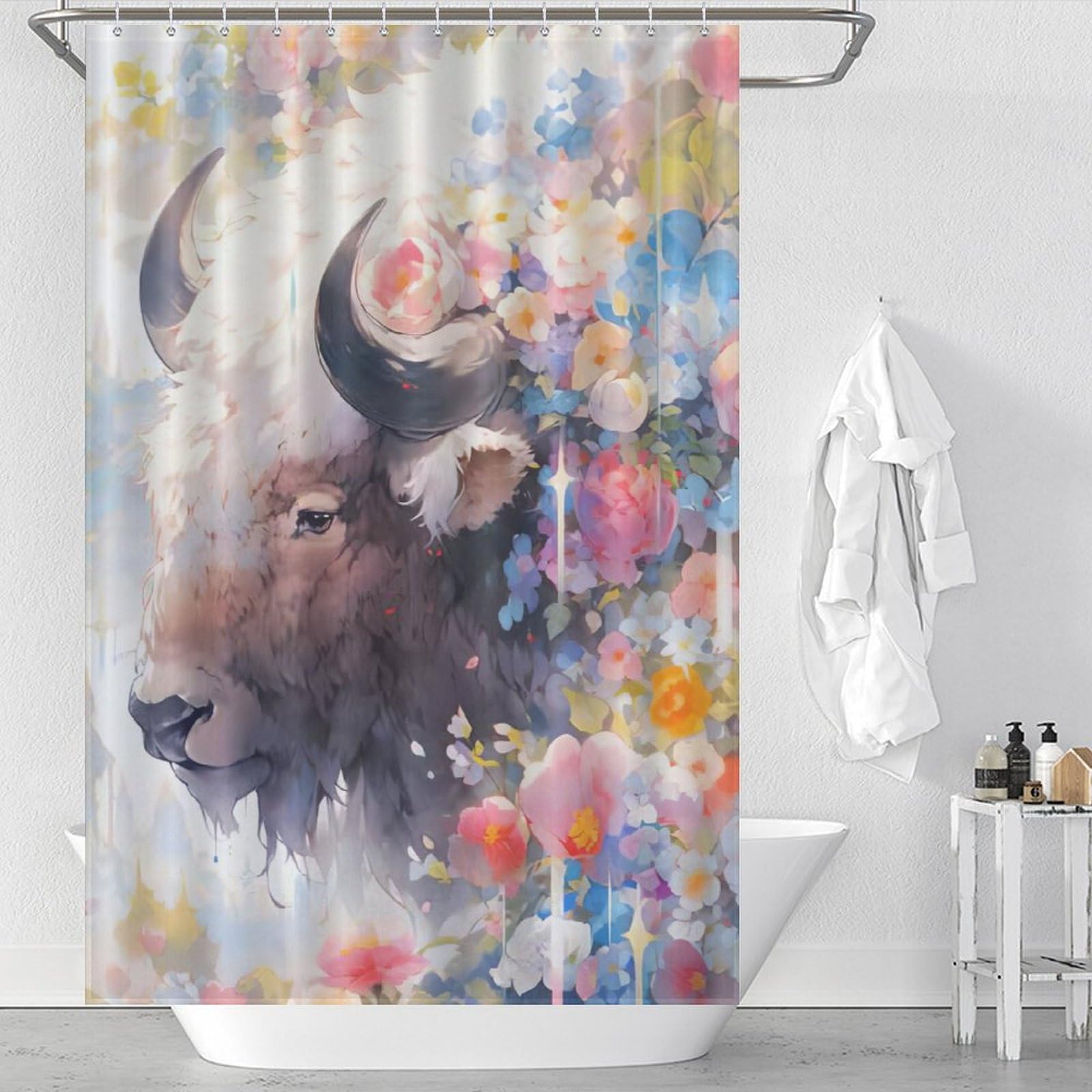 Rideau de douche bison coloré polyester pour salle de bain 122x183 cm
