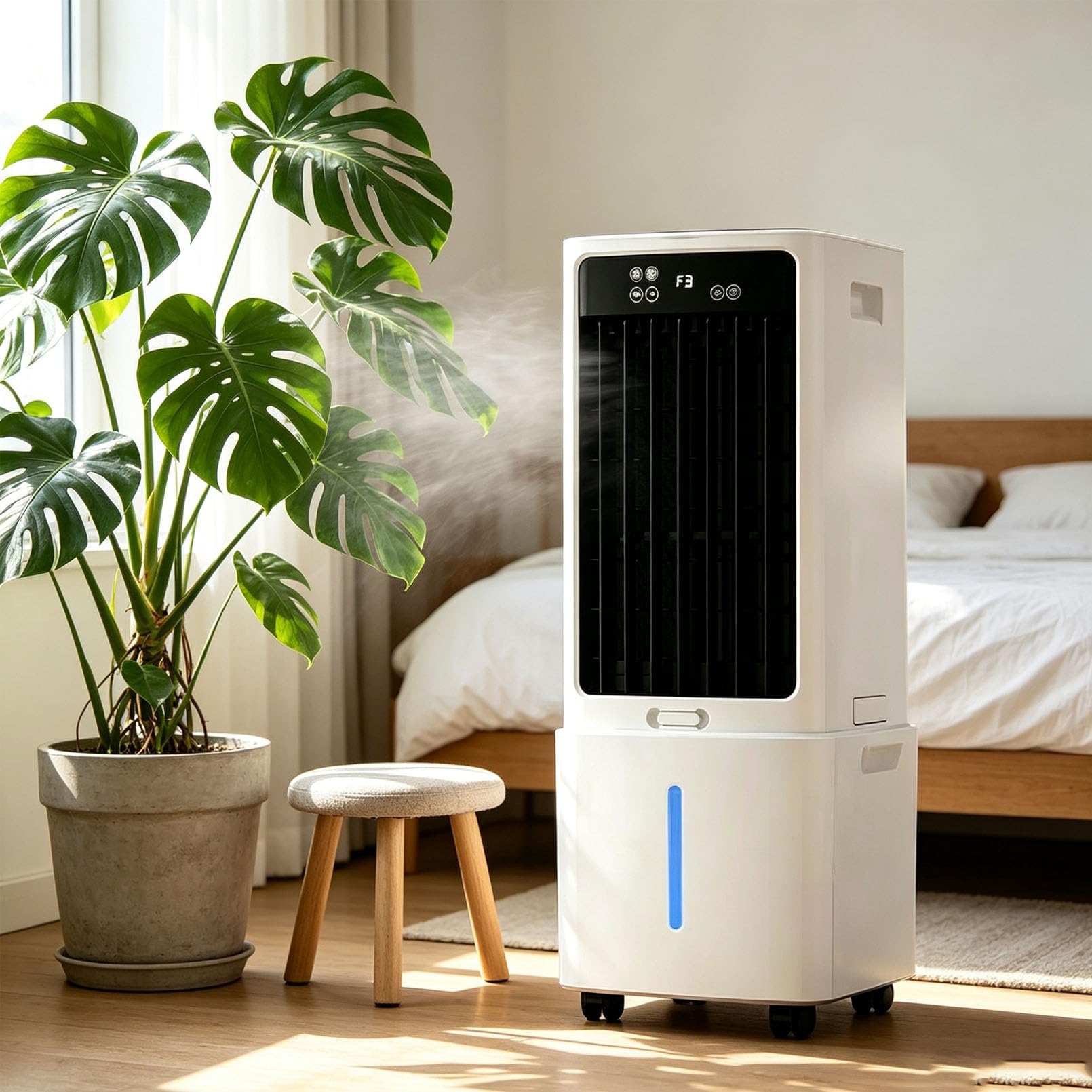 Lsoiup One Color Portable Evaporative Air Cooler Fan 12L, Remote, 3 Speeds, Quiet, Wheels