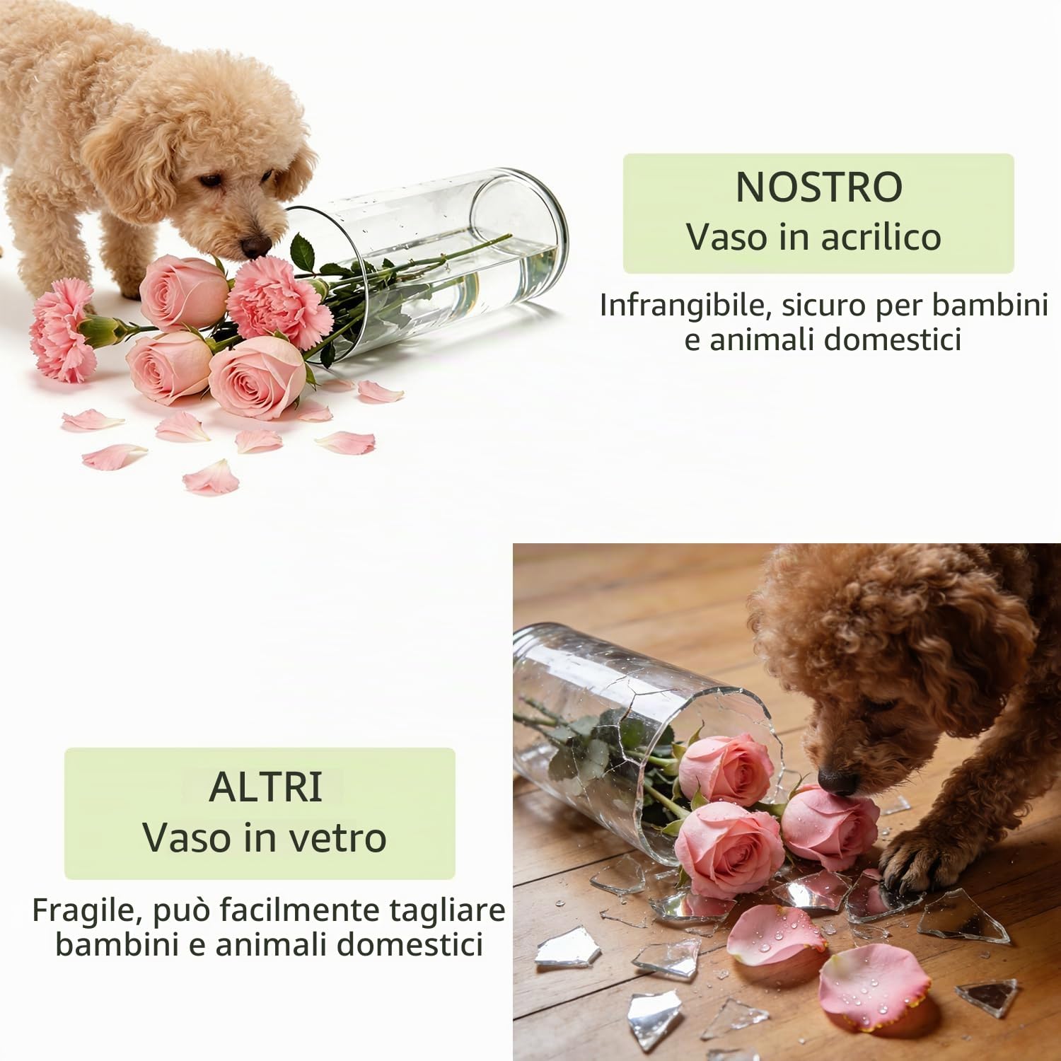 Set di 2 Vasi in Acrilico, Rotondo Vaso Trasparente, Vaso Indistruttibile Leggero, Vasi Trasparente Resistente per Fiori Freschi/Finti, Decorazione Interna/Esternea (10 x 20cm e 15 x 40cm)