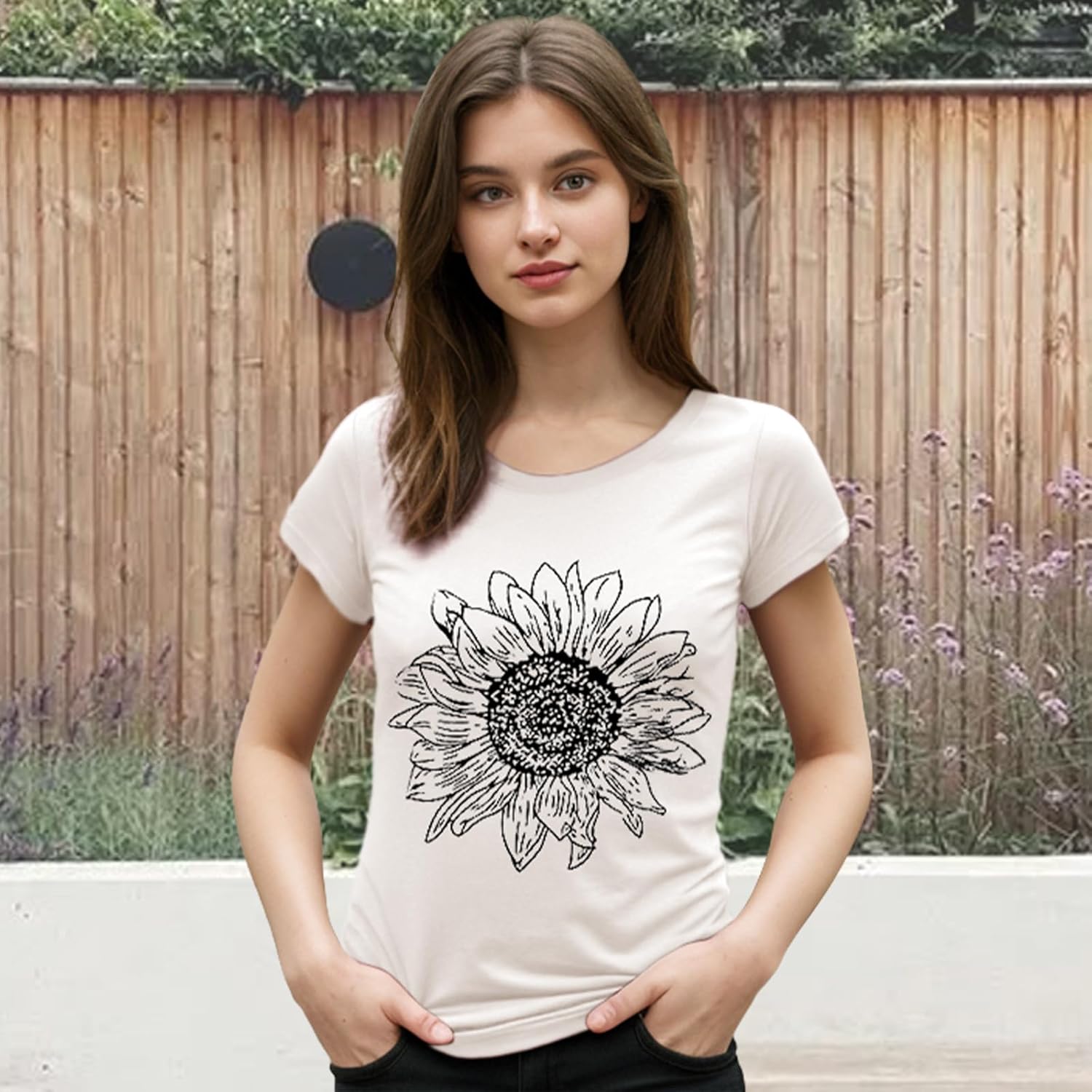 Women's Floral T-Shirts Graphic Loose Tees Sunflower Graphic Summer Short Sleeve Boho Casual Tops - Image 4