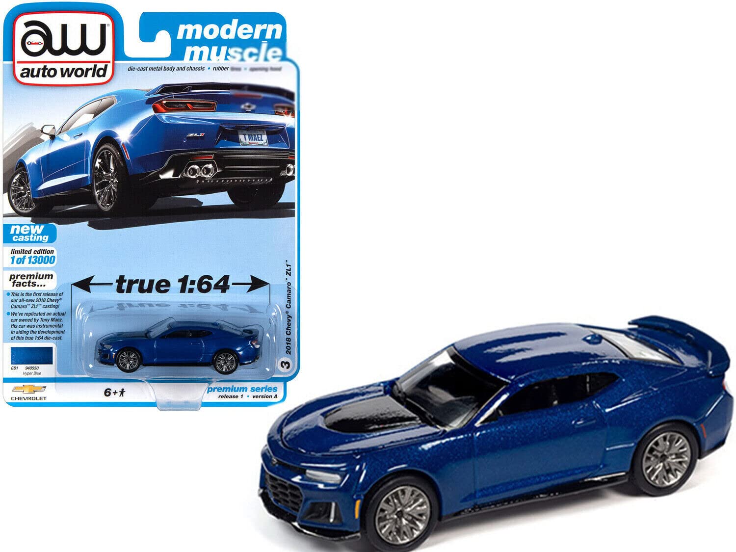 オートワールド 2018 シボレー カマロ ZL1 1/64 青 オートワールド