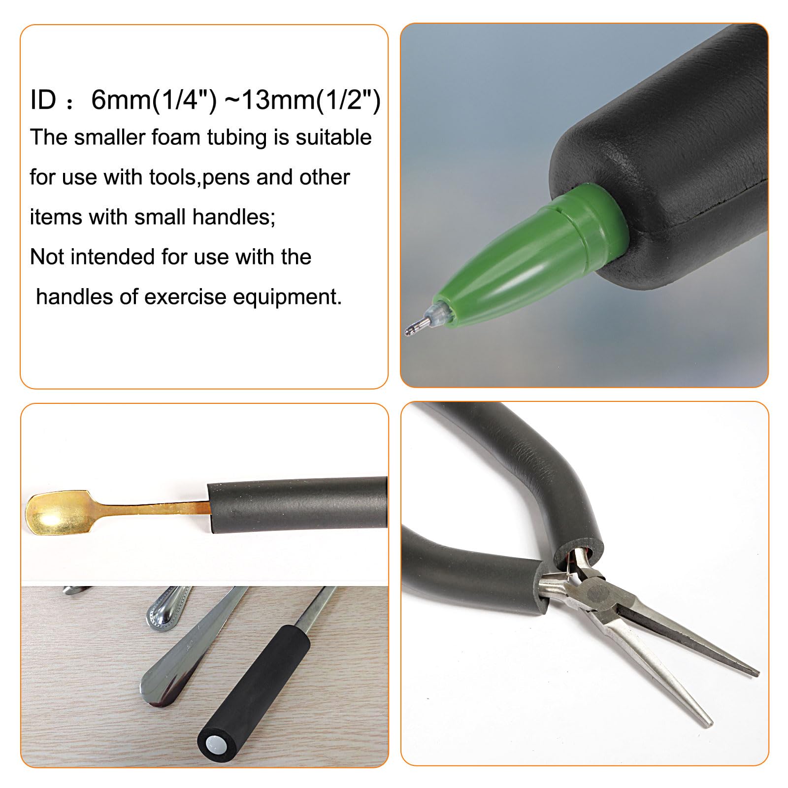 QUARKZMAN Tubo de Espuma para Soporte de Agarre de Mango, Aislamiento de Tubería Fuera del Revestimiento de Tubería, 3mm (1/8") ID 12mm (1/2") OD 1m Negro