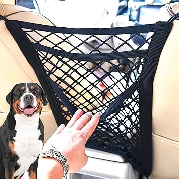 STHIRA? Car Mesh Organizer 3-Layer, Dog Net Between Car Seats,Barrier Backseat Mesh Net for Cars &Trunk, Upgraded Car Netting Bag,Driver Storage Netting Pouch,Automotive Seat Back Organizers