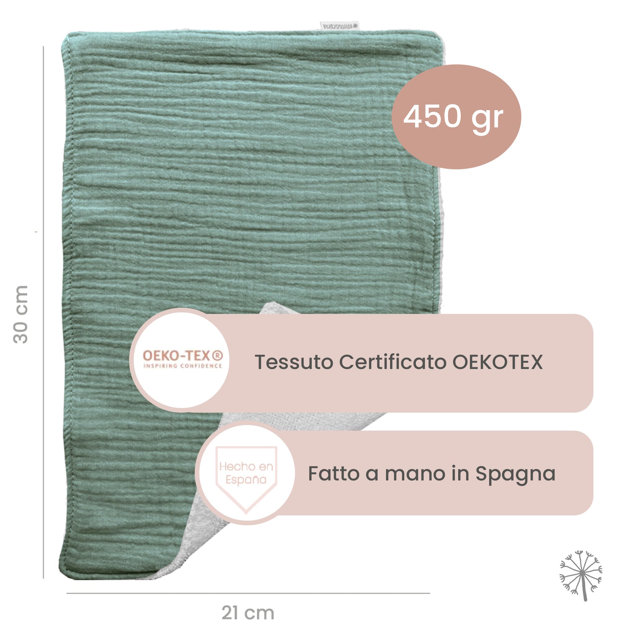 MIMUSELINA Confezione da 3 Mussole Neonato Cotone e Spugna Doppio Strato 21x30 cm OEKO-TEX®