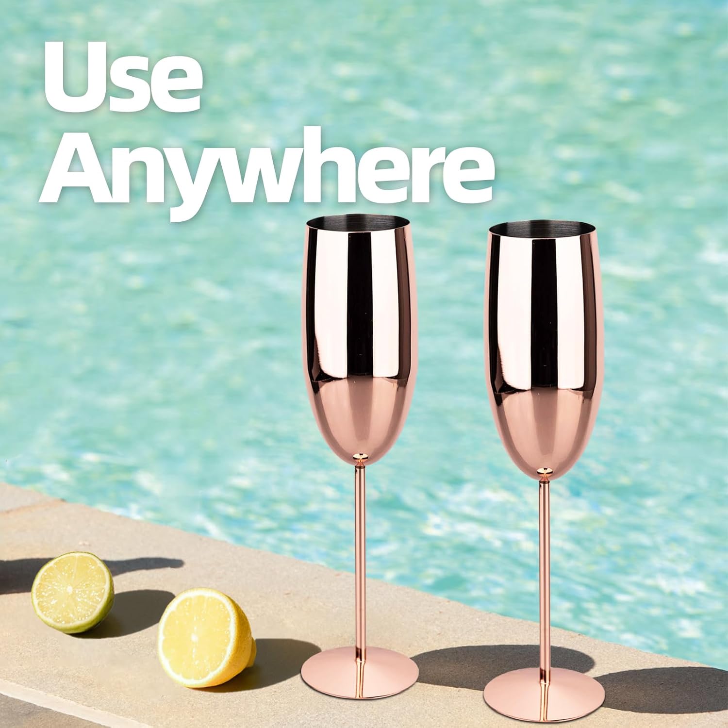 Champagne Glasses Stainless Steel Set of 2, 8.5oz Champagne Flutes-Elegant Wedding Unbreakable Wine Cups Gifts for Bride Groom, Lightweight for Party Travel Christmas Birthday - Image 8