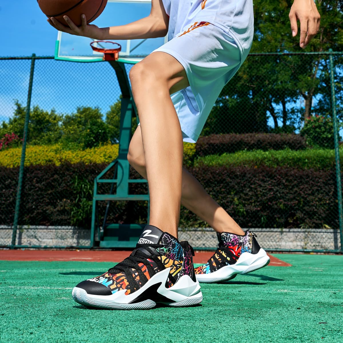 Zapatillas Baloncesto Hombre Graffiti Botas Deportivas Comodas Gran Agarre | Zapatillas de Baloncesto Caña Alta Hombre Diseño Graffiti Gran Agarre
