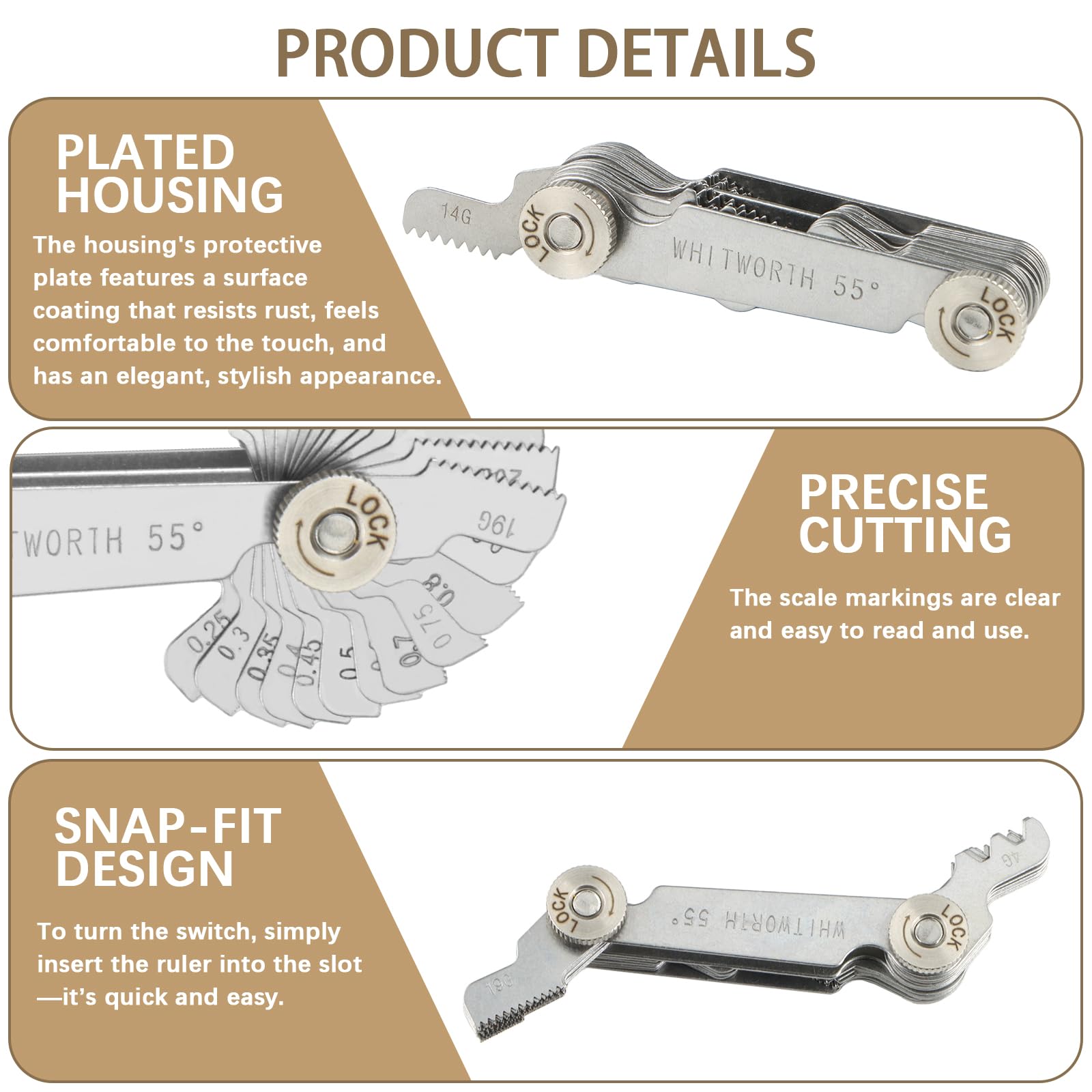 Misuratore di Filettatura 52 Pezzi Calibro a Tappo Filettato Acciaio Inossidabile Metriche 60° Whitworth 55°