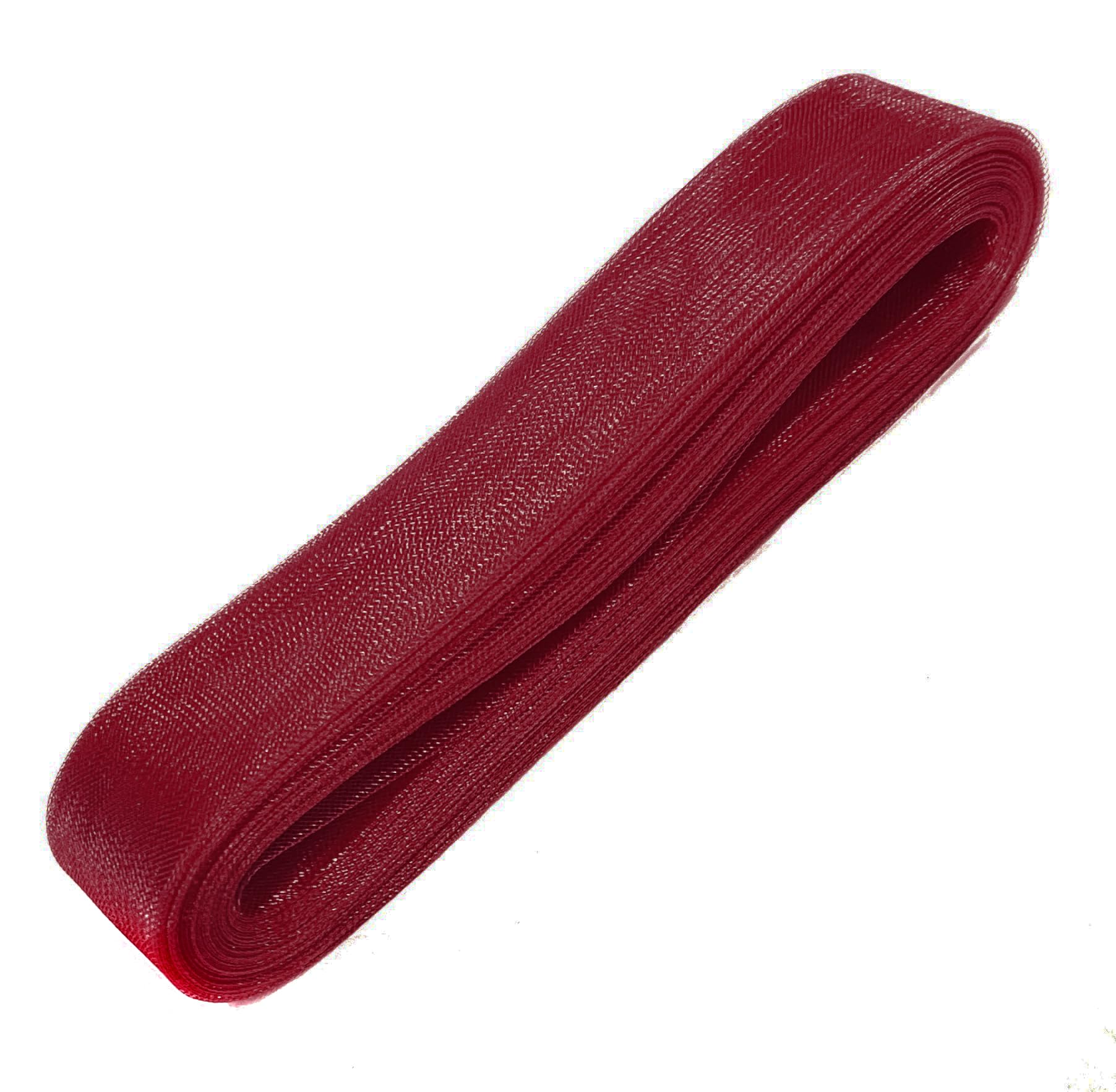 A Roll of 20m Polyester Stiff Horsehair Braid Mesh Netting Ribbons for Hem Boning Sewing Millinery Crinoline CRIN Fascinator Making Trimmings - 5cm Wide (Burgundy/Deep Red)