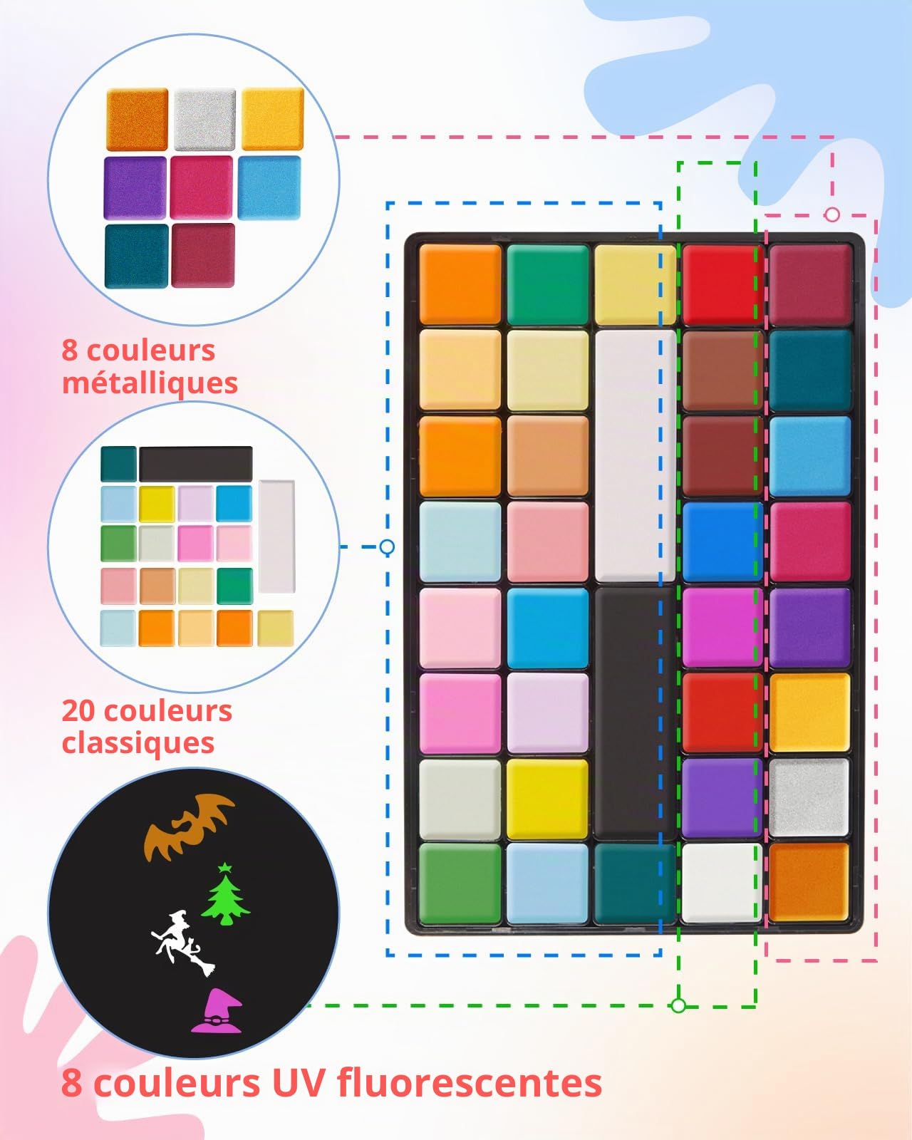Lictin Peinture Visage 36 Couleurs - Kit de Professionnel Peinture Corporelle Pour la Visage Body Painting Dramatique Effets SpéCiaux Maquillage