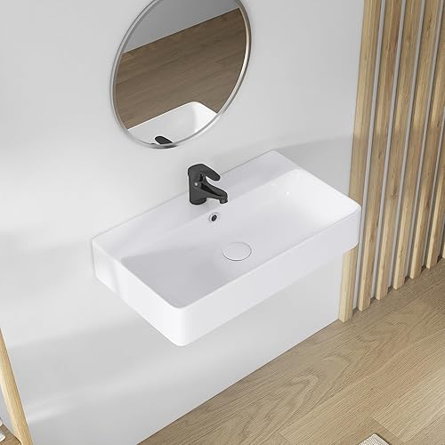 Miniatura 35 de Eridanus Fregadero de baño rectangular de 30 x 16 pulgadas, montaje en pared, sobre mostrador, lavabo de cerámica blanca de alta calidad con Blanco