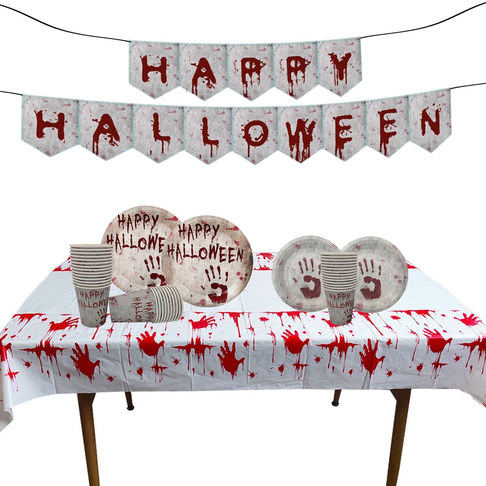 Set Stoviglie Halloween 61 Pezzi - Piatti, Bicchieri, Tovaglioli E Tovaglia Per 20 Ospiti