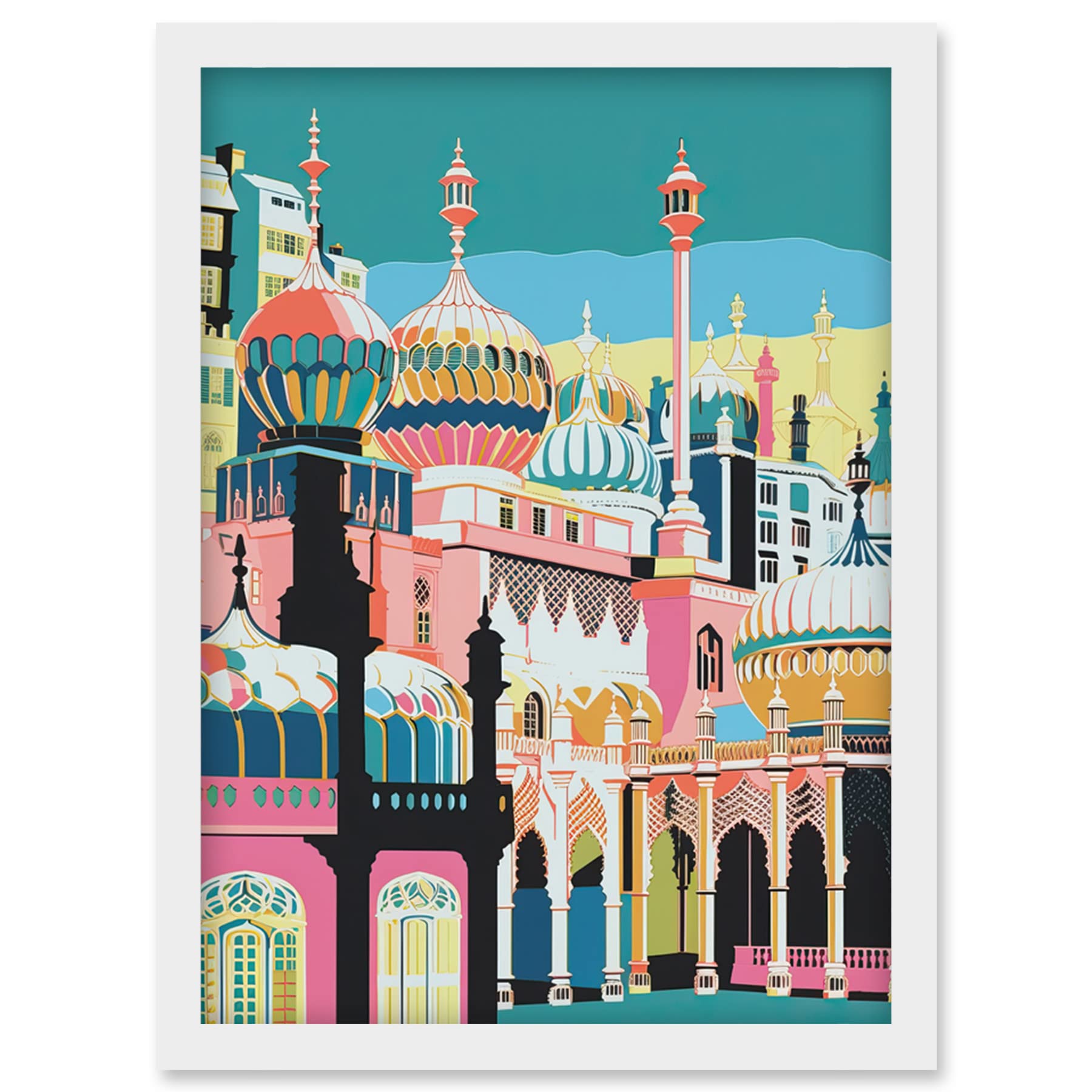 Artery8 Brighton Royal Pavilion Multicoloured Architecture Artwork Framed Wall Art Print A4