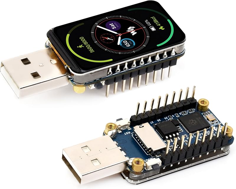 Placa de Desarrollo de Pantalla RP2350 de 1.47pulgadas, 172x320, 262K Color, Basada en Microcontrolador RP2350 Dual-Core y Dual-Architecture, con LED RGB Colorido, Puerto USB Tipo A, con Cabecera Pre-Soldada