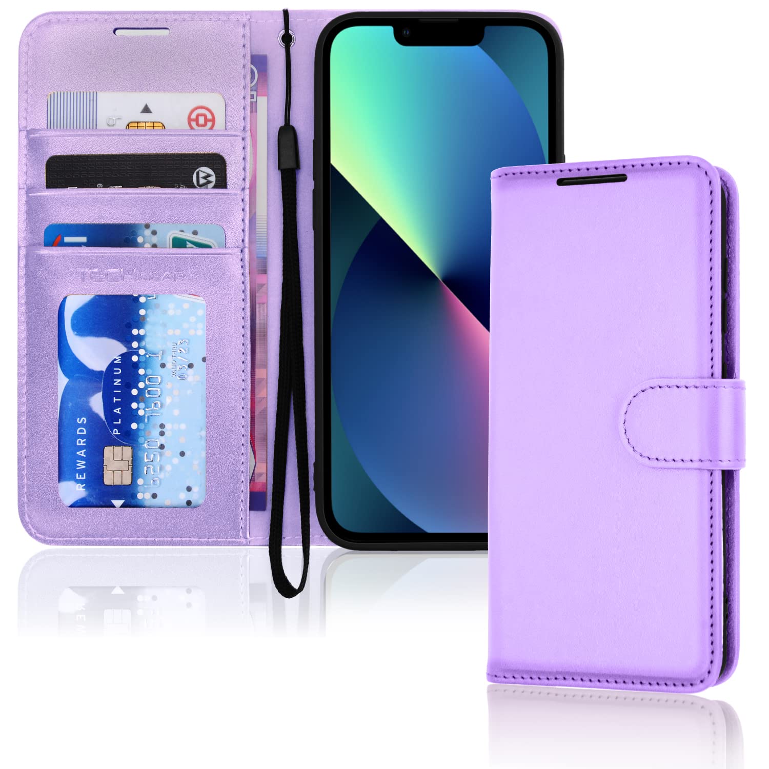 TECHGEAR iPhone 13 Mini Cover - Custodia Portafoglio in Pelle Sintetica con TPU Antiurto, Funzione di Supporto con Slot per Schede e Cinturino da Polso per iPhone 13 Mini (5,4 Pollici, 2021) - Rosa