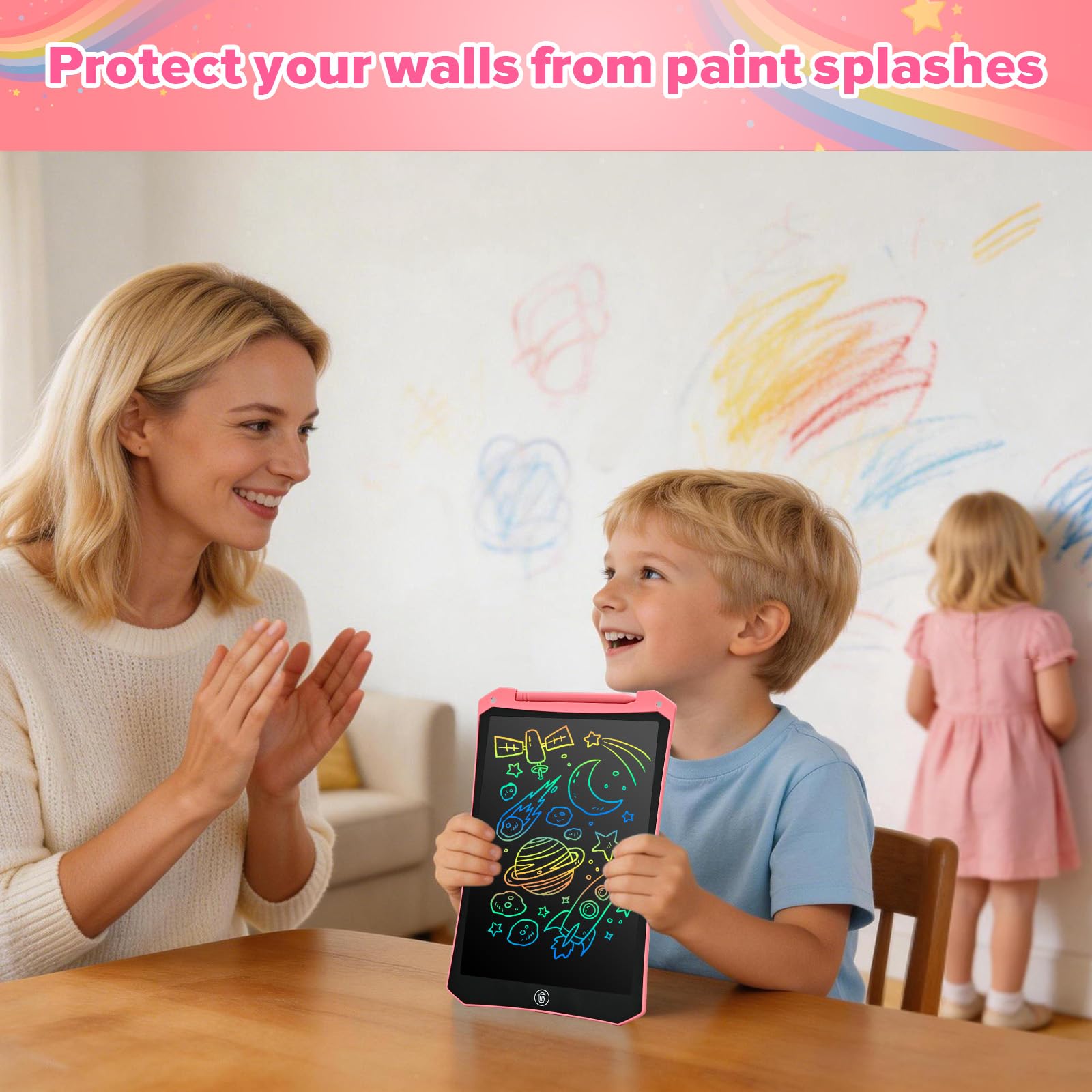 Jouet Enfant Fille,PINKCAT Cadeau Paques 2 3 4 5 6 7 8 Ans Ardoise Effacable Magique 8,5 Pouces Tablette Ecriture LCD Gribouillage et Griffonage Jouer Peinture Enfant Educatif Kids Toys - 4