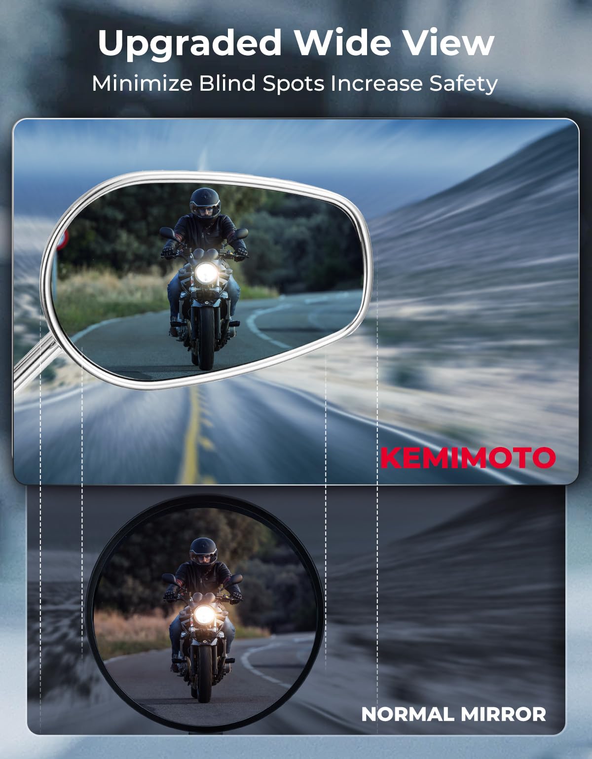 KEMIMOTO Lusterka motocyklowe wykonane ze stopu aluminium, uniwersalne lusterka motocyklowe M10, regulowane o 360°, szeroki obszar widzenia, dla większości motocykli