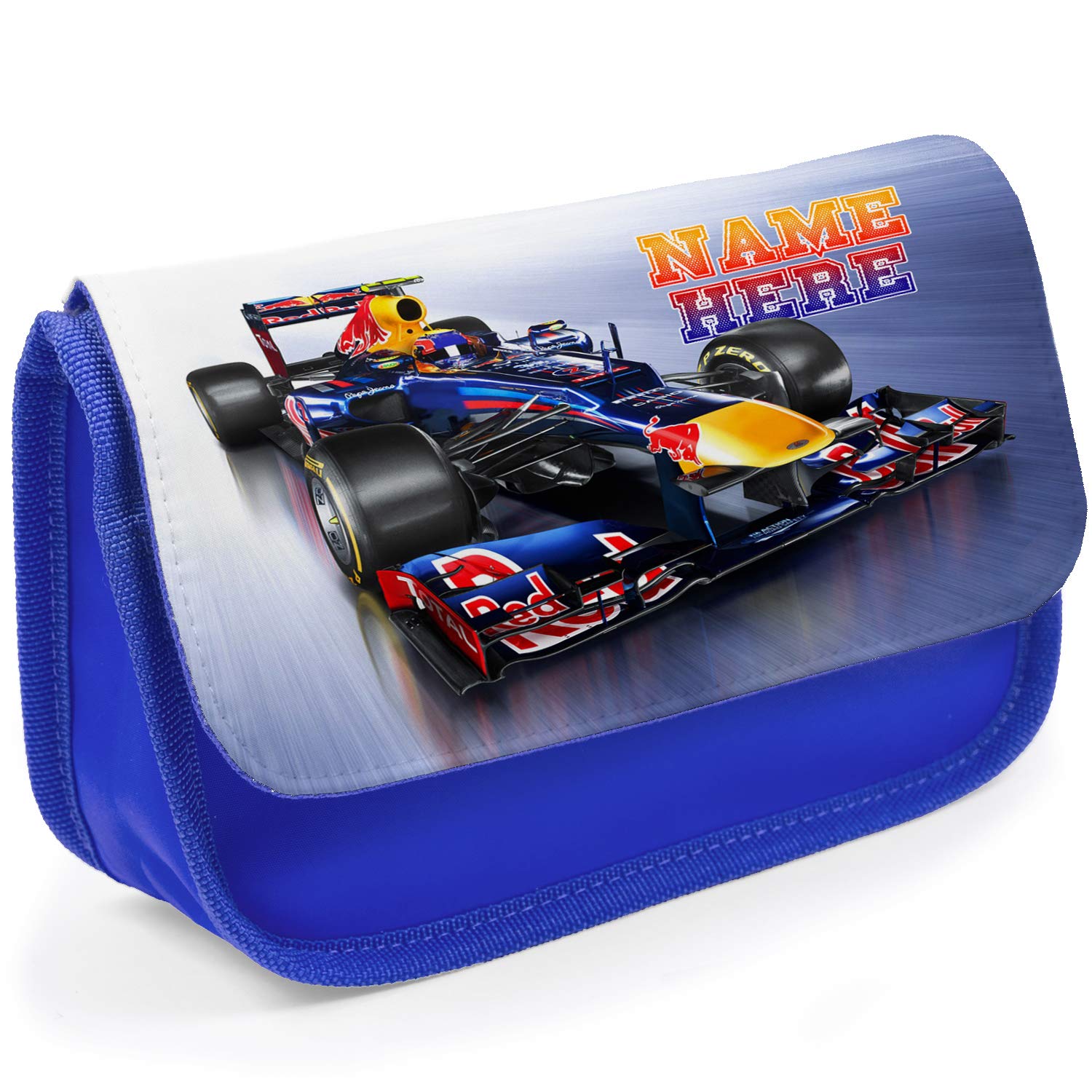 KRAFTYGIFTS Personalised School Pencil Case Race CAR Stationary Bag Boys JS02 (Blue)