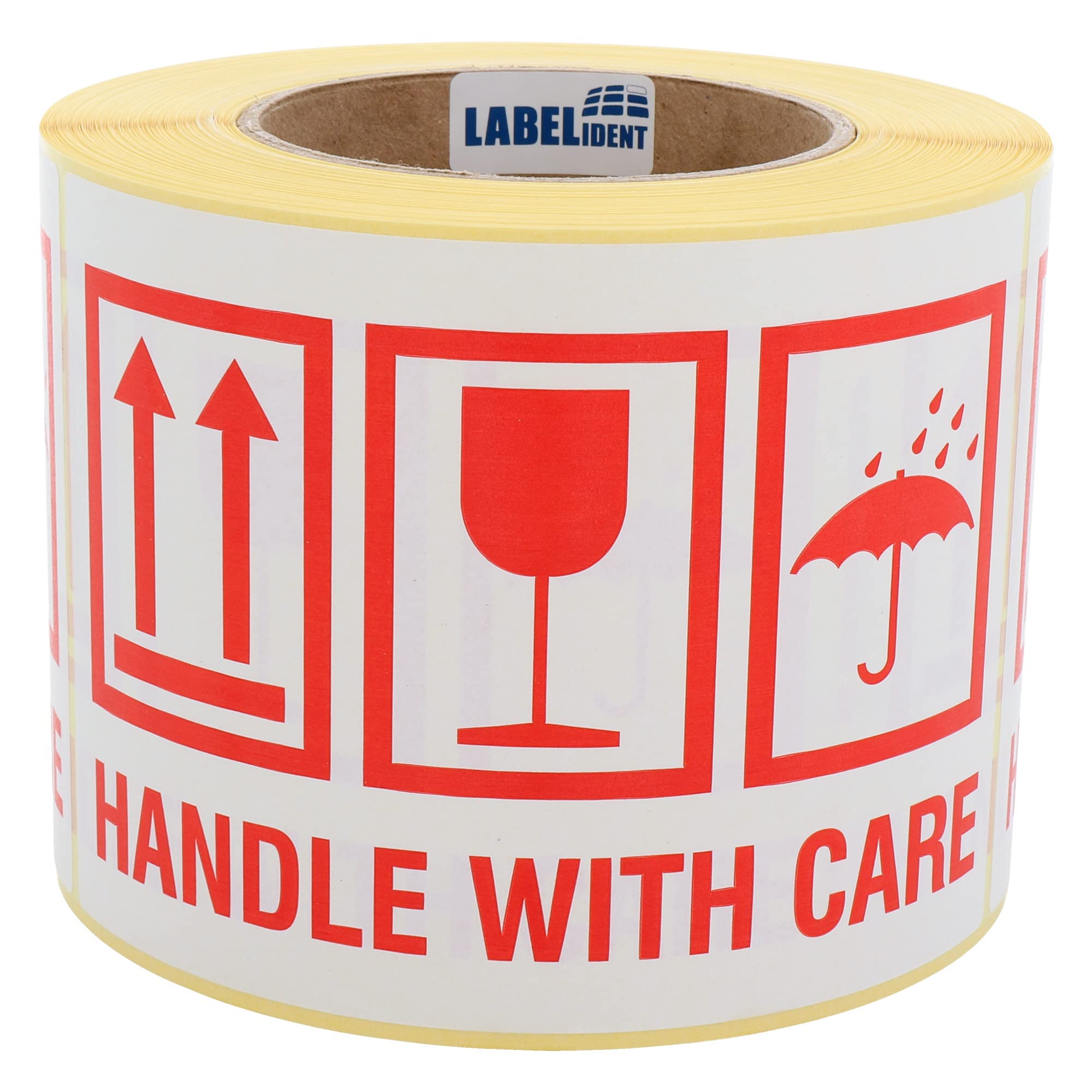 Labelident Warnetiketten 150 x 100 mm - Paket Aufkleber handle with care - 1.500 Versandaufkleber auf 3 Rollen, Versandetiketten selbstklebend