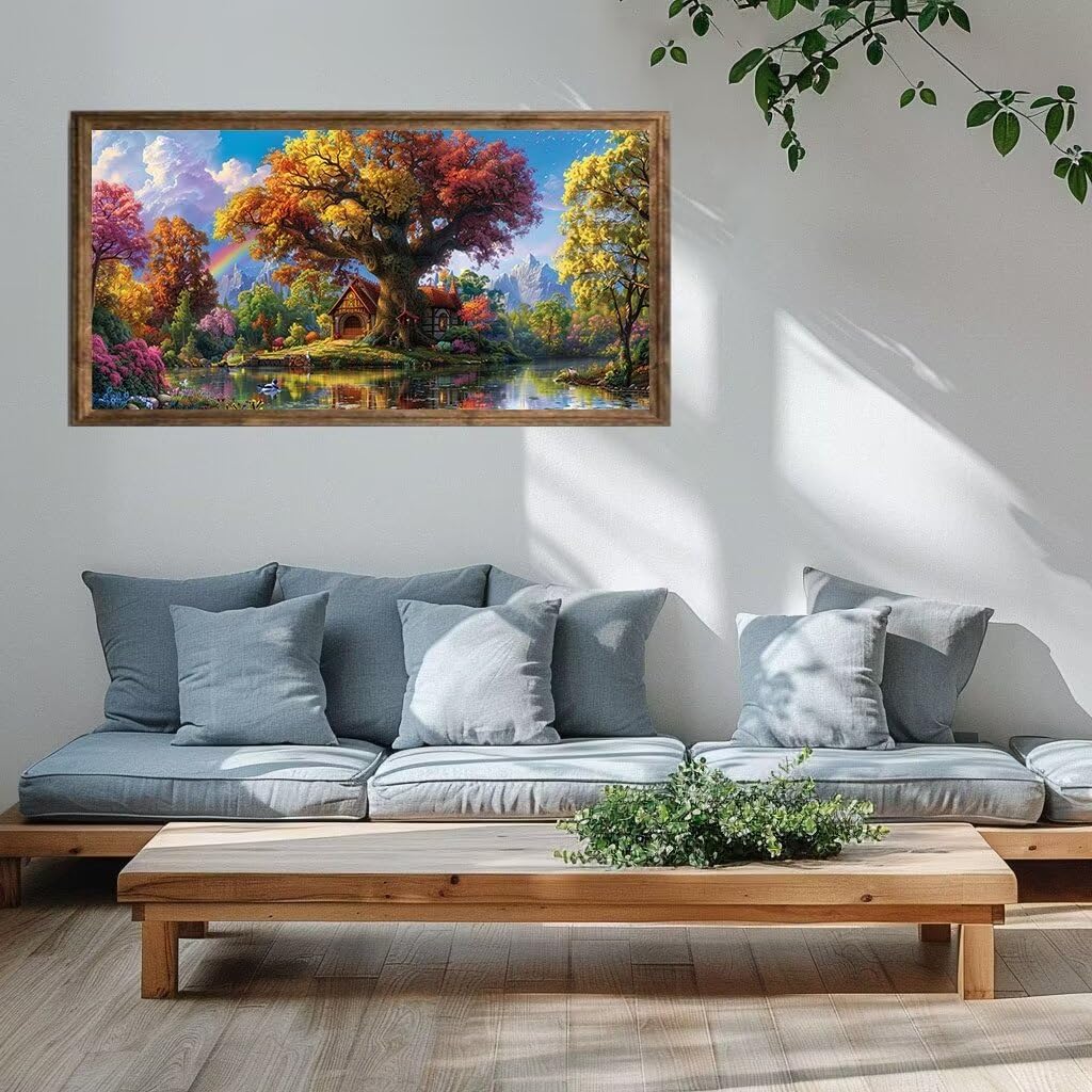 Malen Nach Zahlen Erwachsene Landschaft, DIY Paint by Numbers Baum Malen Nach Zahlen XXL 60x120 cm mit Pinseln und Acrylfarben Handgemalt Ölgemälde Leinwand Set für Home Decor, Ohne Rahmen Y6-227