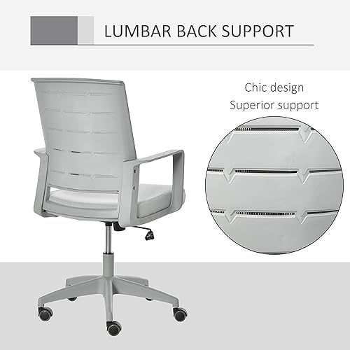 Miniatura 6 de Vinsetto Silla de oficina en casa con respaldo medio, silla de escritorio para computadora con soporte lumbar y altura ajustable, color gris