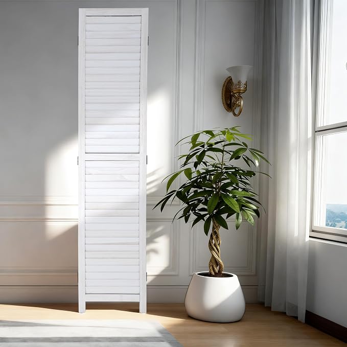 FDW Biombo de Madera 4 Paneles 5.75 pies Alto Pantalla de Privacidad Plegable para Dormitorio Oficina, Crema miniatura 6