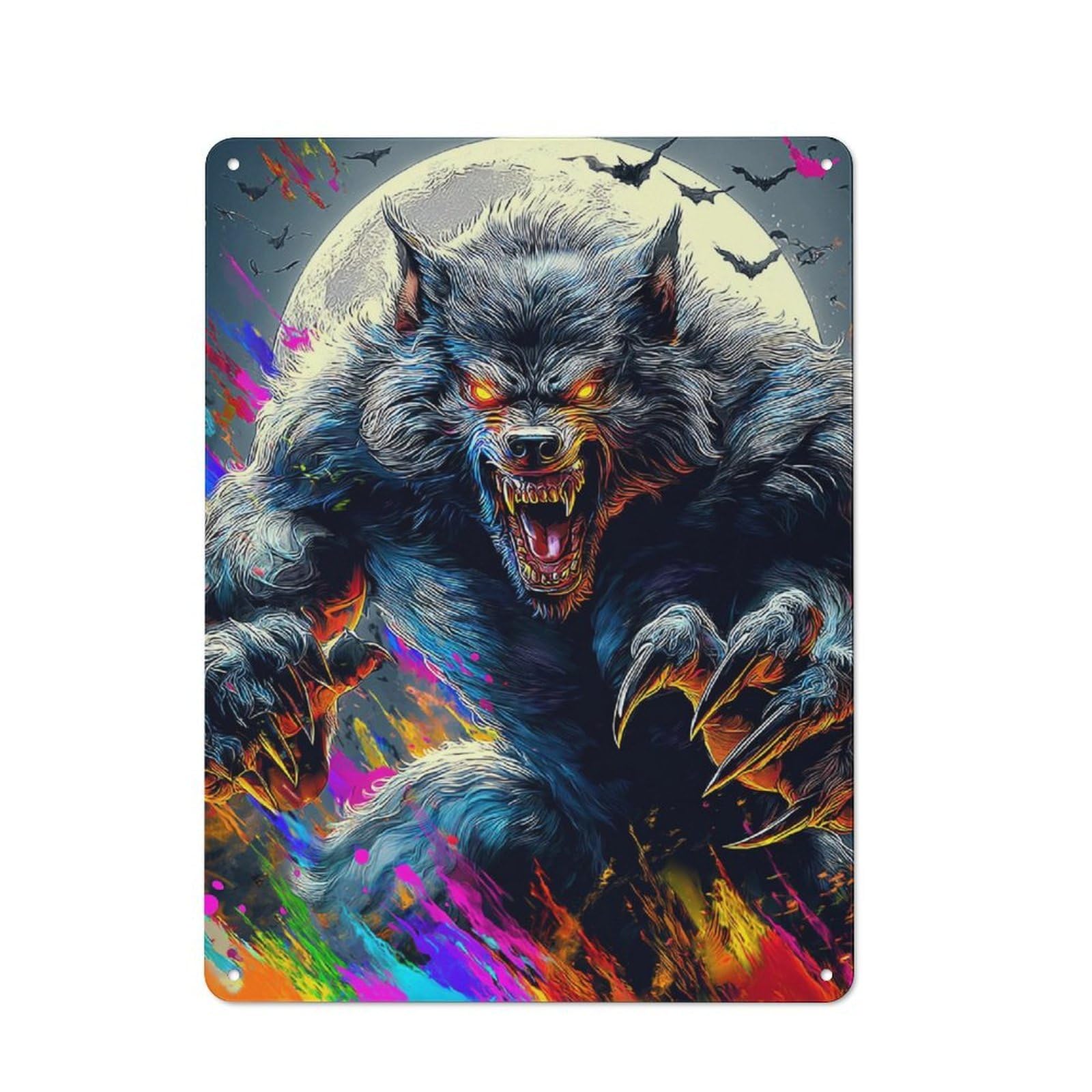 Junmoney Moonlit Werewolf Roar Cafe Metal Sign 40X30cm, Shop Front Style Restaurant Wall Art For Takeaway, Bar, Kitchen Or Counter Area