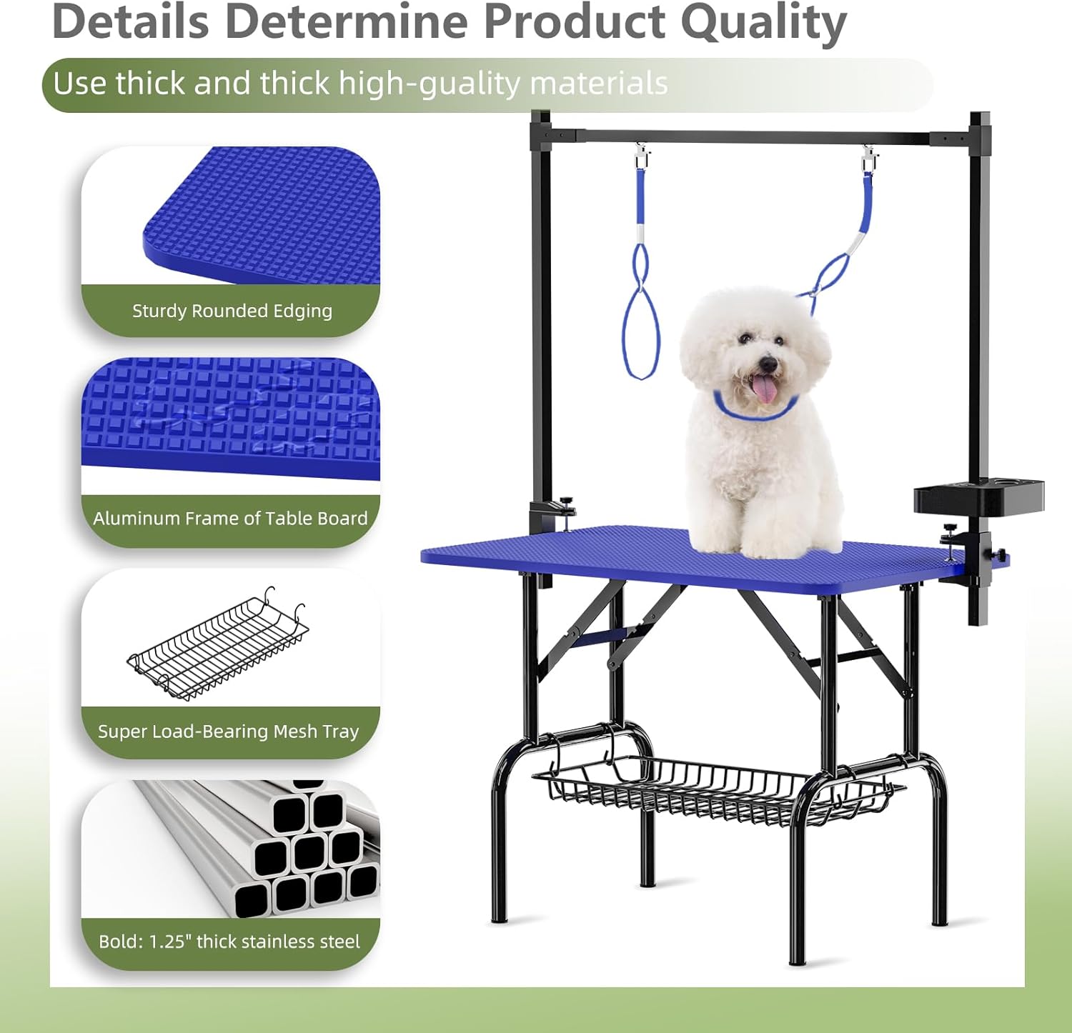 36'' Blue Foldable Dog Grooming Table with Iron Frame and Mesh Tray