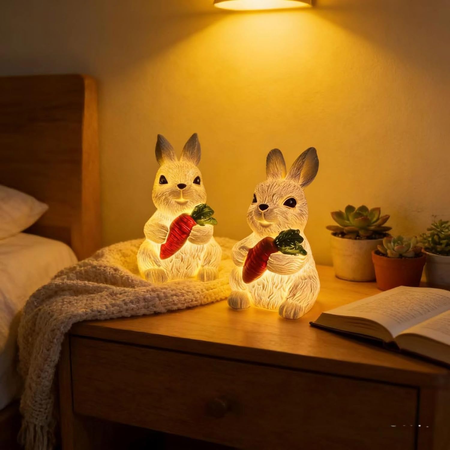 Halloween Light Up Bunny Figurine - Resin Rabbit Lamp Decor,Glowing Bunny Nightlight with Carrot,Spooky Cute Tabletop Ornament for Halloween Home Bedroom Decor,Study Home Decor,Nursery Bedside Table
