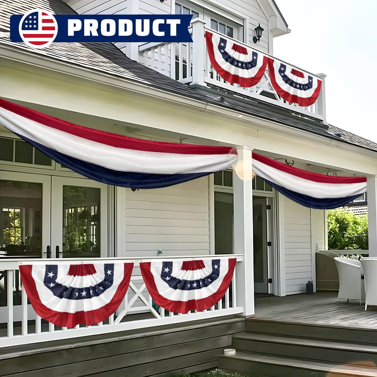 3Pack Pleated Fan Flag, 2x4 Feet Bunting Decoration Flags Embroidered Patriotic Stars & Sewn Stripes Canvas Header Brass Grommets - Image 4