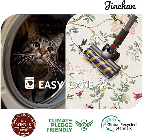 Miniatura 6 de jinchan Alfombra de pasillo lavable de 2 x 5 pies, estilo bohemio, vintage, floral, pelo bajo, delgada, antideslizante, no desprende pelusa, para