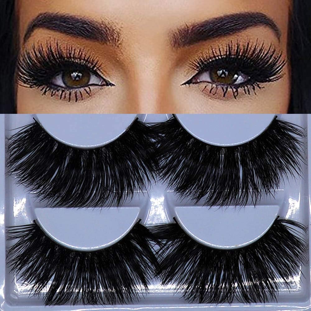 5 Pairs 3D Mink Lashes Natural Fluffy False Eyelashes 25mm Long Strip Lashes Handmade Cruelty-Free Fake Eyelashes for Makeup (K02)