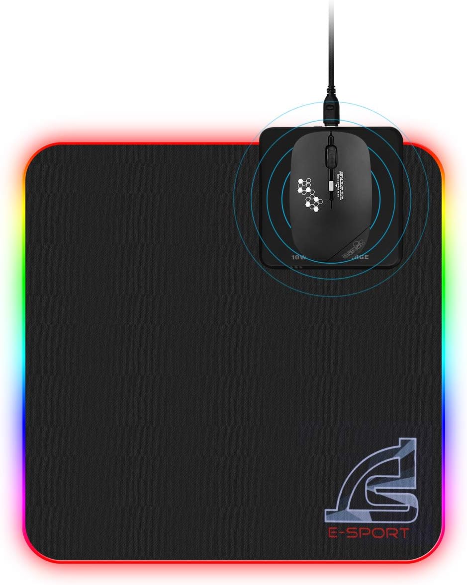 SIGNO Mouse Pad and Wireless Mouse Combo Office Mouse 2.4GHz Wireless and Support Wireless Charging, 10W Wireless Charger Mouse Pad RGB Gaming Mat 11.8x11.8 inch