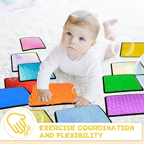 Miniatura 6 de Bouiexye Juego de 20 tapetes sensoriales cuadrados para niños autistas, azulejos sensoriales texturizados, juguetes sensoriales para bebés y niños
