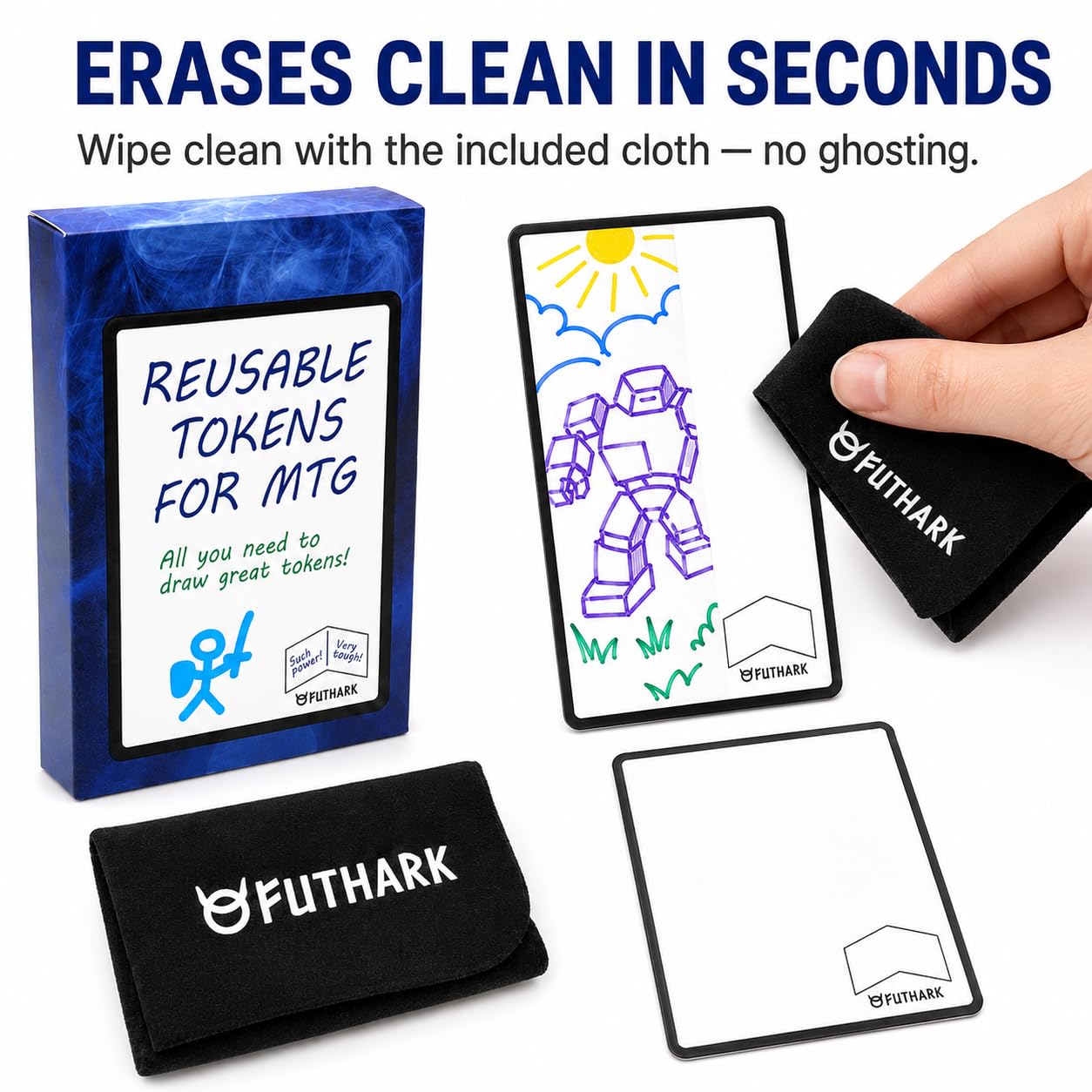 Futhark Dry Erase MTG Tokens Cards Set – Reversible Reusable Double-Sided Universal Tokens Proxy Cards for Magic: The Gathering, MTG Accessories Gift : Toys & Games
