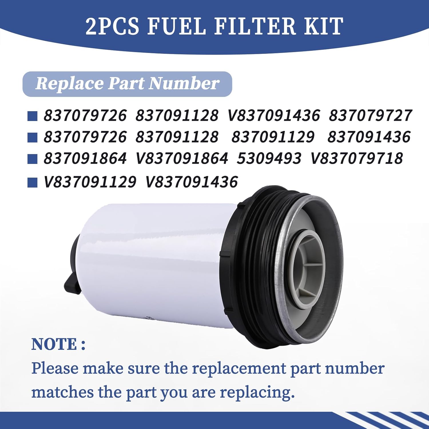 2Pcs Fuel Filter Kit Replaces V837091436 837079726 837091128 837091129 837091436 837091864 Compatible With Agco Massey Ferguson 4608 4707 Models