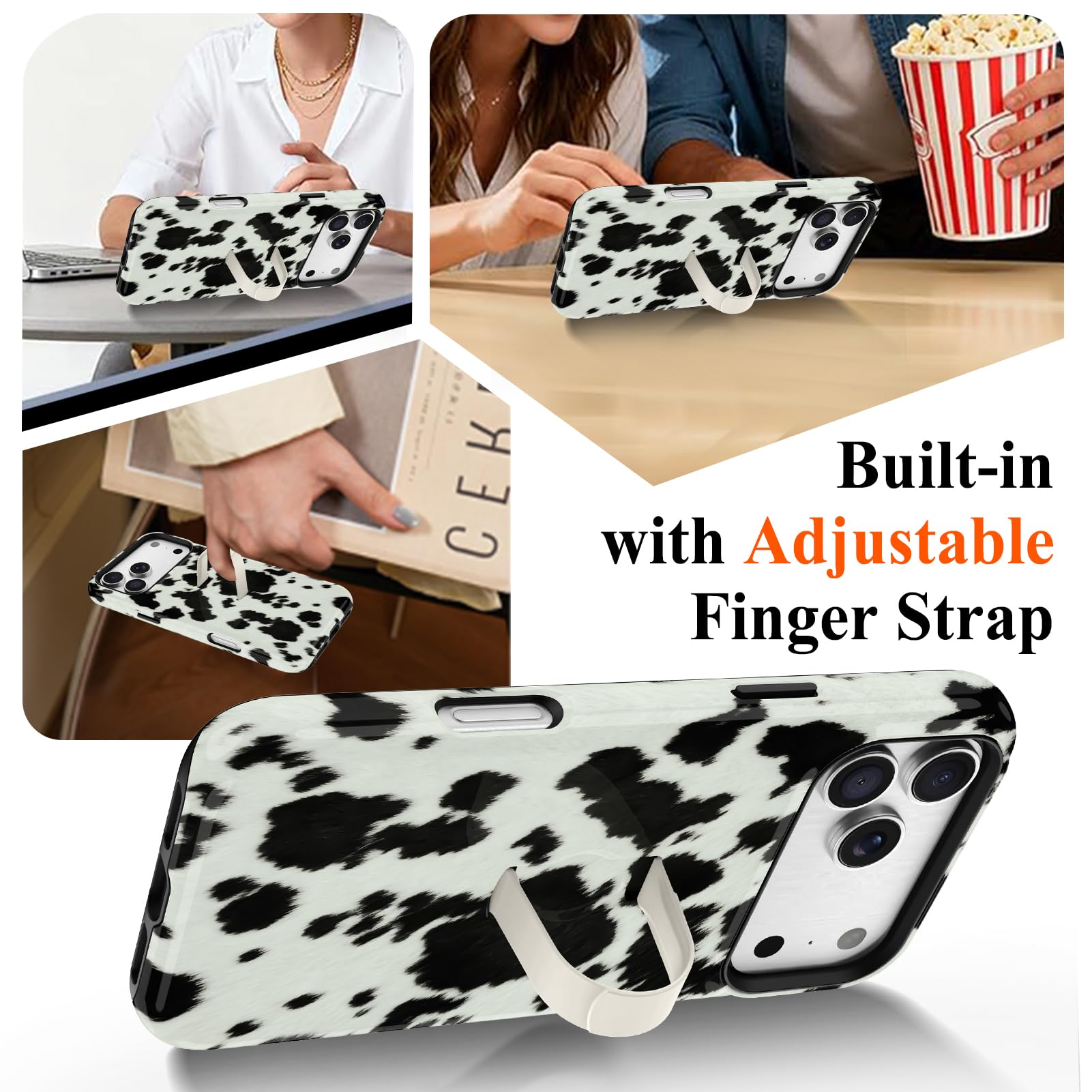 Conçue pour iPhone 18/17 Pro Max, coque avec sangle, imprimé vache