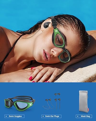 Miniatura 7 de ZIONOR G1 Lite - Gafas de natación polarizadas con 3 pares de tapones para los oídos, gafas de natación con protección UV antivaho para adultos,