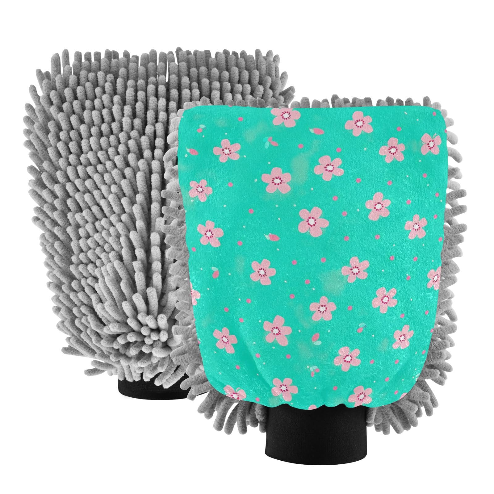 Hezely Beautiful Flowers Car Wash Mitt, 2PK Scratch Free Lint-Free for Car Washing and Detailing