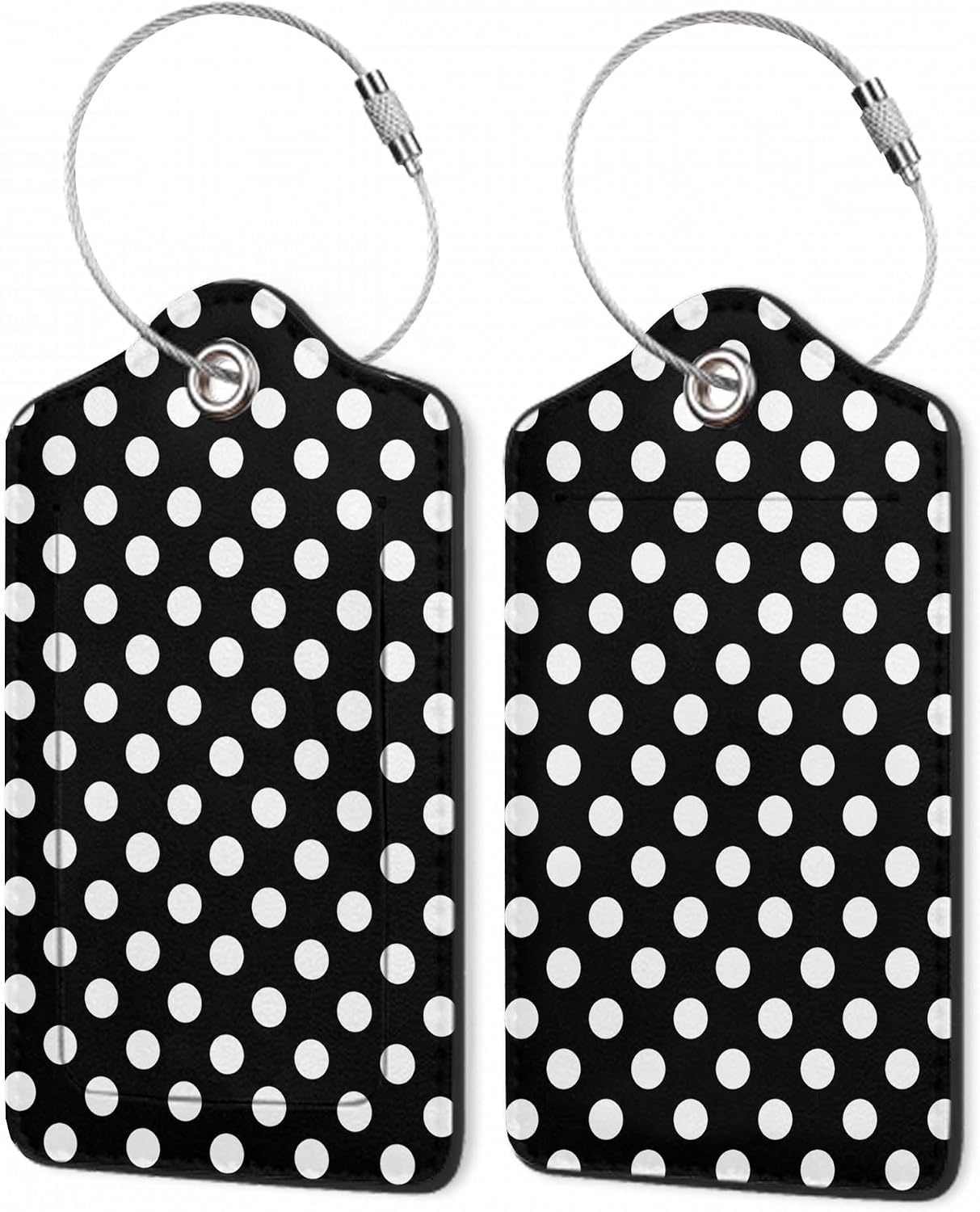 2Pcs Luggage Tag for Suitcase Black White Polka Dots Cute Suitcase Tag with Privacy Flap & Name ID Label & Metal Loop,Travel Bag Luggage Tags for Women