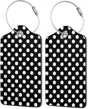 2Pcs Luggage Tag for Suitcase Black White Polka Dots Cute Suitcase Tag with Privacy Flap & Name ID Label & Metal Loop,Travel Bag Luggage Tags for Women