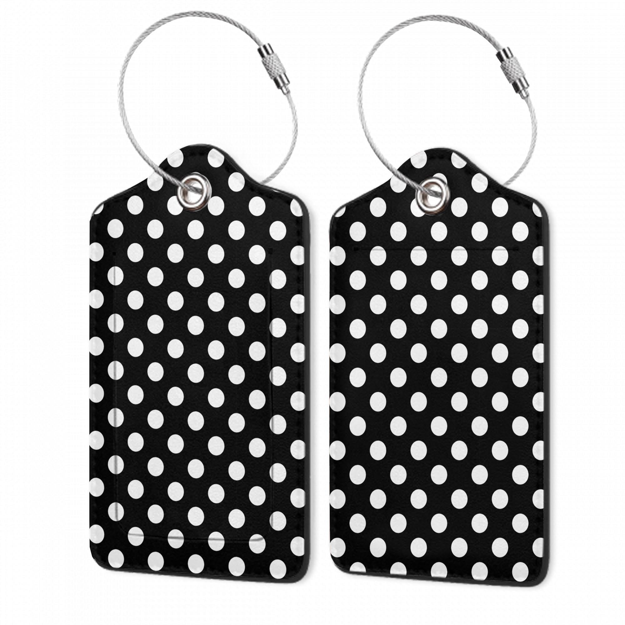 2Pcs Luggage Tag for Suitcase Black White Polka Dots Cute Suitcase Tag with Privacy Flap & Name ID Label & Metal Loop,Travel Bag Luggage Tags for
