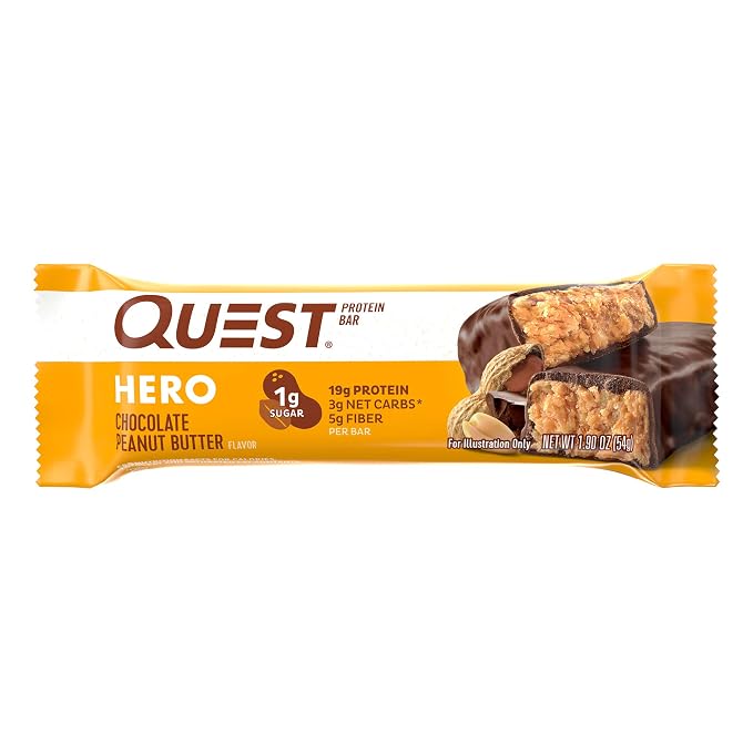 Chocolate Peanut Butter Hero Quest Nutrition Protein Bar, High Protein, Low Carb, Gluten free, 1.90 Ounce (Pack of 10) miniatura 3