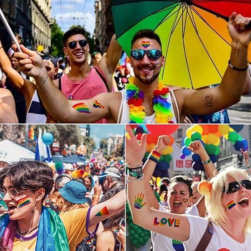 Miniatura 3 de 10 calcomanías de tatuaje del día del orgullo, calcomanías temporales de tatuaje del orgullo gay, tatuajes de patrón de corazones de bandera de