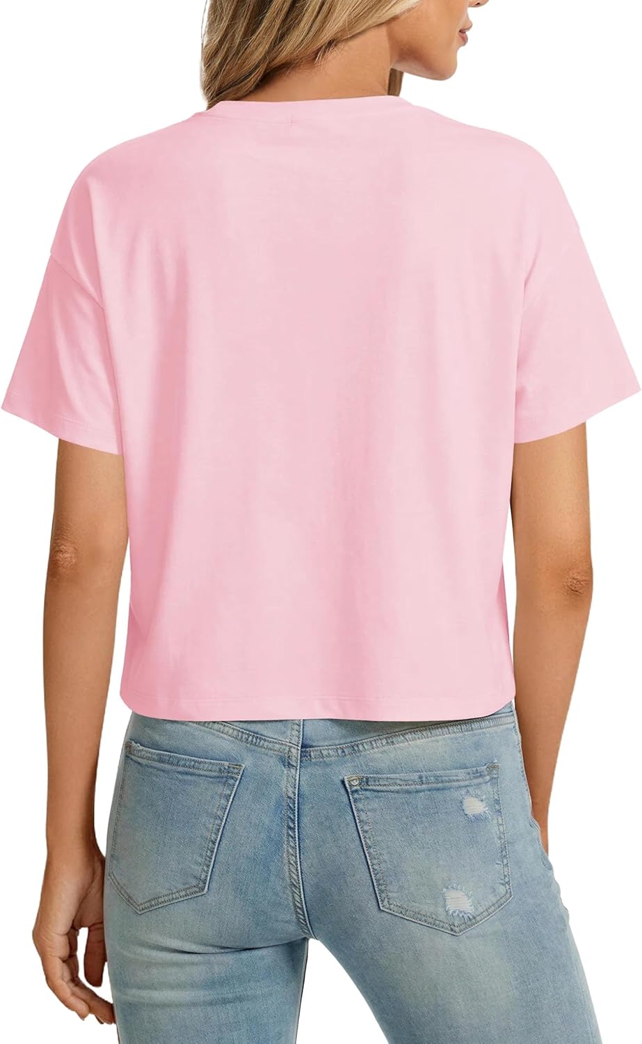 SMENG Women's Cropped T Shirts Loose Cotton Soft UPF50+ Basic Tshirt Vneck Short Sleeve Breathable Tees 2026 - Image 3