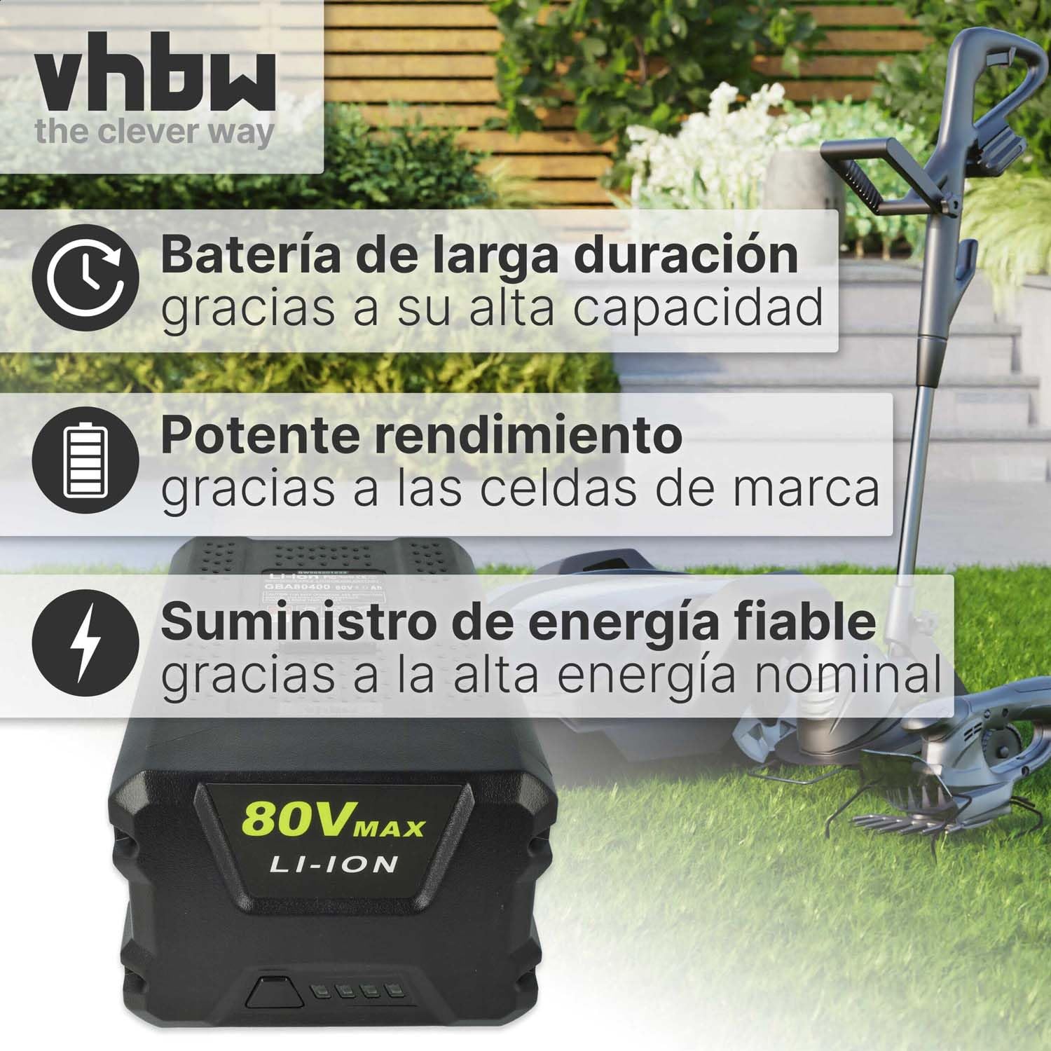 vhbw 1x Batería reemplaza Greenworks 80V MAX, GBA80200, G80B4, G80B2 para Herramientas de jardín 4000mAh 80V Li-Ion