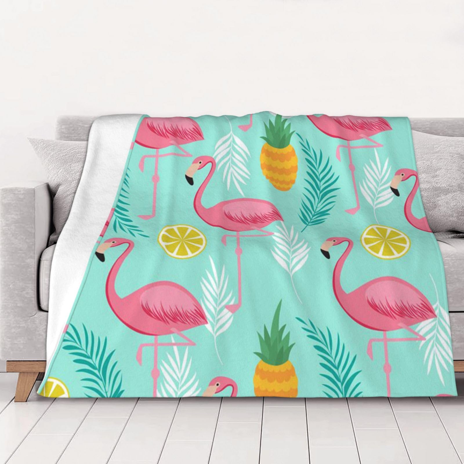 AUBKFELD Flamingo Printed Flannel Blanket 150x125 CM, Soft & Warm Throw Blanket for Sofa/Couch/Bed/Car, Gifts for Audlts Women Men