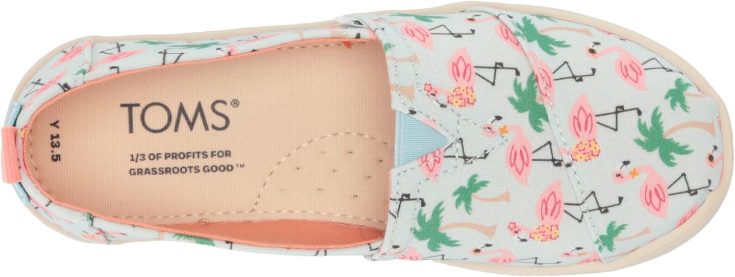 TOMS Girl's Alpargata, Soft Blue Hawaiian Flamingos,5.5