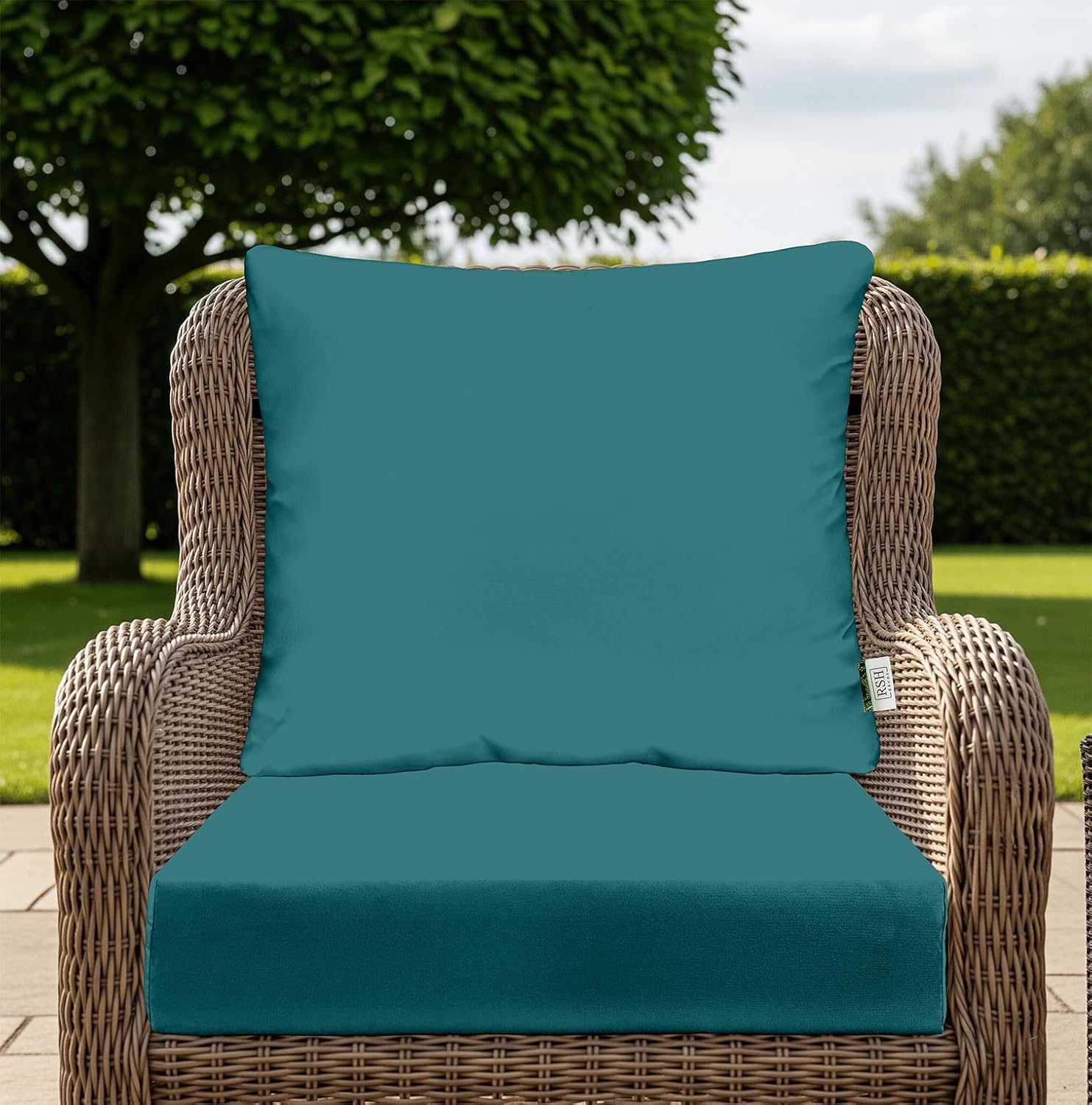 RSH DECOR Outdoor Pillow Back Chair Cushion Set | 23" x 24" x 4" Seat | Water & Fade-Resistant Performance Fabric | Replacement Cushion (Sunbrella Spectrum Peacock)