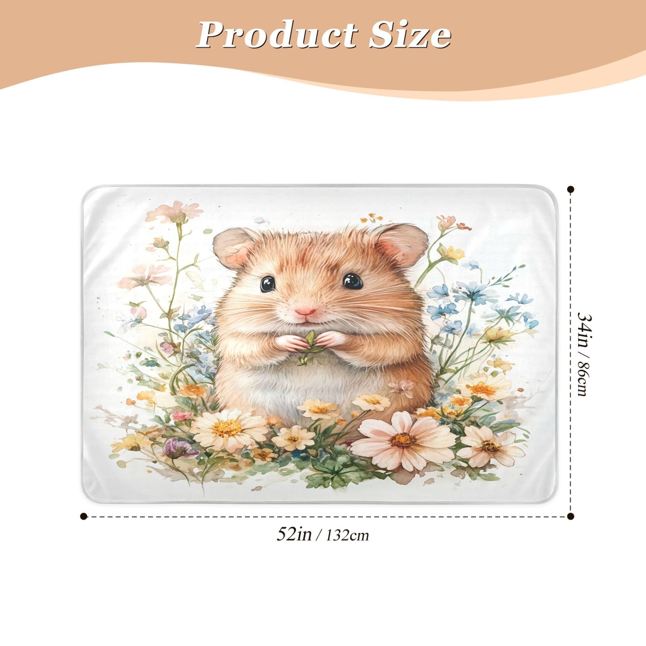 Takiito Cute Hamster Flowers Bed Pad Reusable Bed Underpad Washable Waterproof Leak-Proof Quick Dry Incontinence Pee Pad for Toddlers Kids Adults Pets 34x52 in