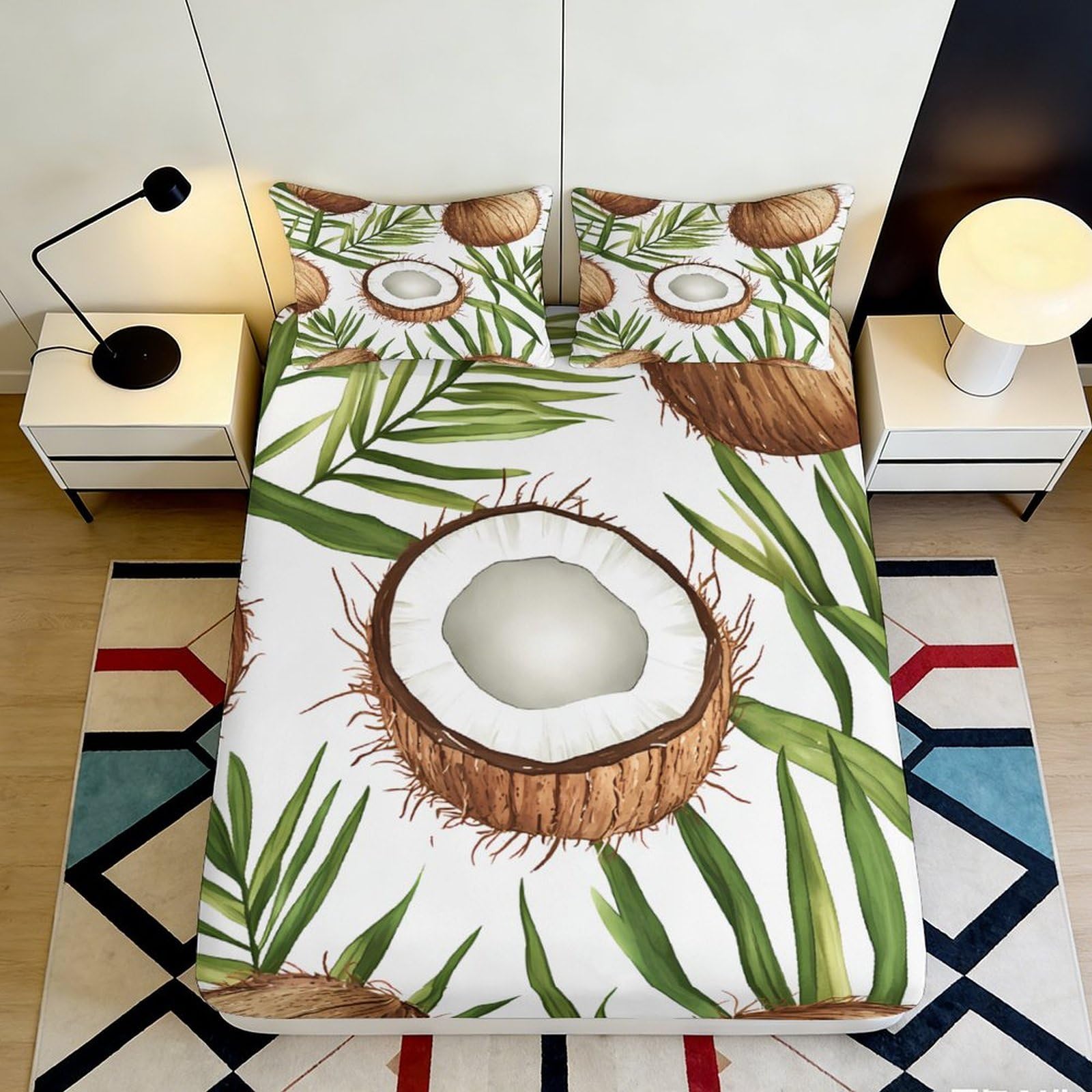 Pnayamiorkfel Style-8 3D Printed Coconut Palm Fitted Sheet Microfiber Soft Breathable Mattress Cover For Bedroom Guest Room Dorm Decor 90X200x25cm